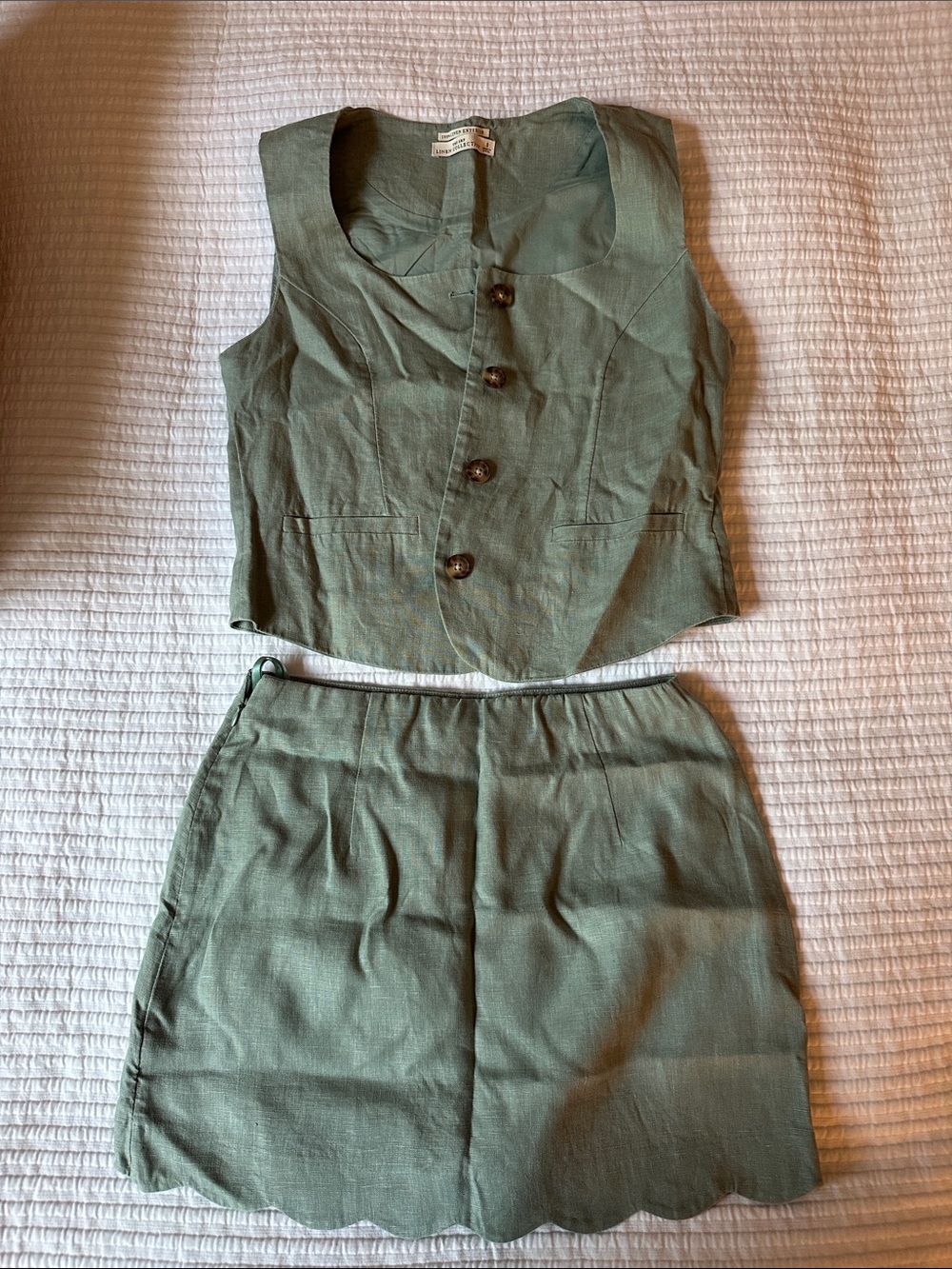 Abercrombie Green Two-Piece Linen Vest & Skirt Set